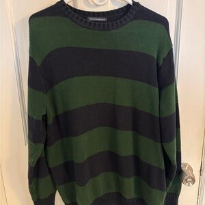 Brandy Melville Green and Black Striped Crewneck Sweater